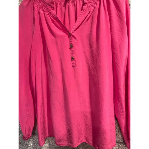 Lilly Pulitzer Womens Pink Smocked Long Sleeve Blouse W/ Button Detail S - Picture 2 of 8